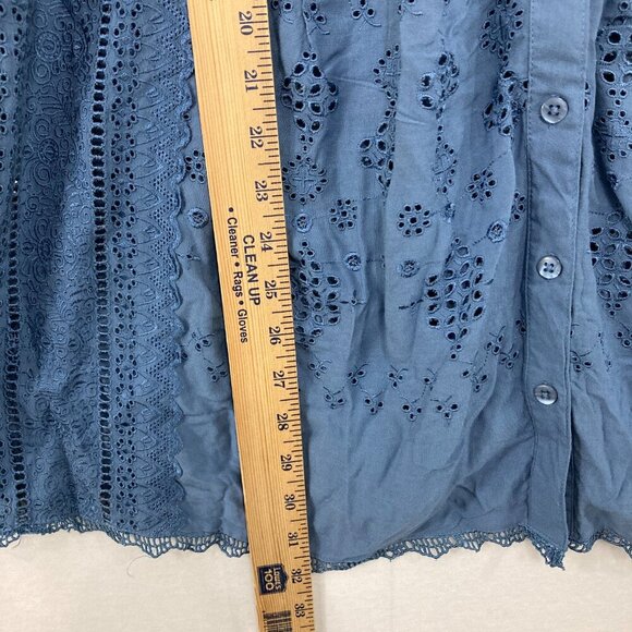 New Roaman's  size 18W Blue Embroidered Pintuck 3/4 Sleeve Boho Button Down - Picture 3 of 8